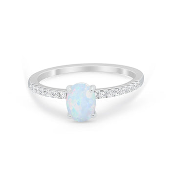 Solitaire Accent Wedding Ring Lab Created White Opal 925 Sterling Silver